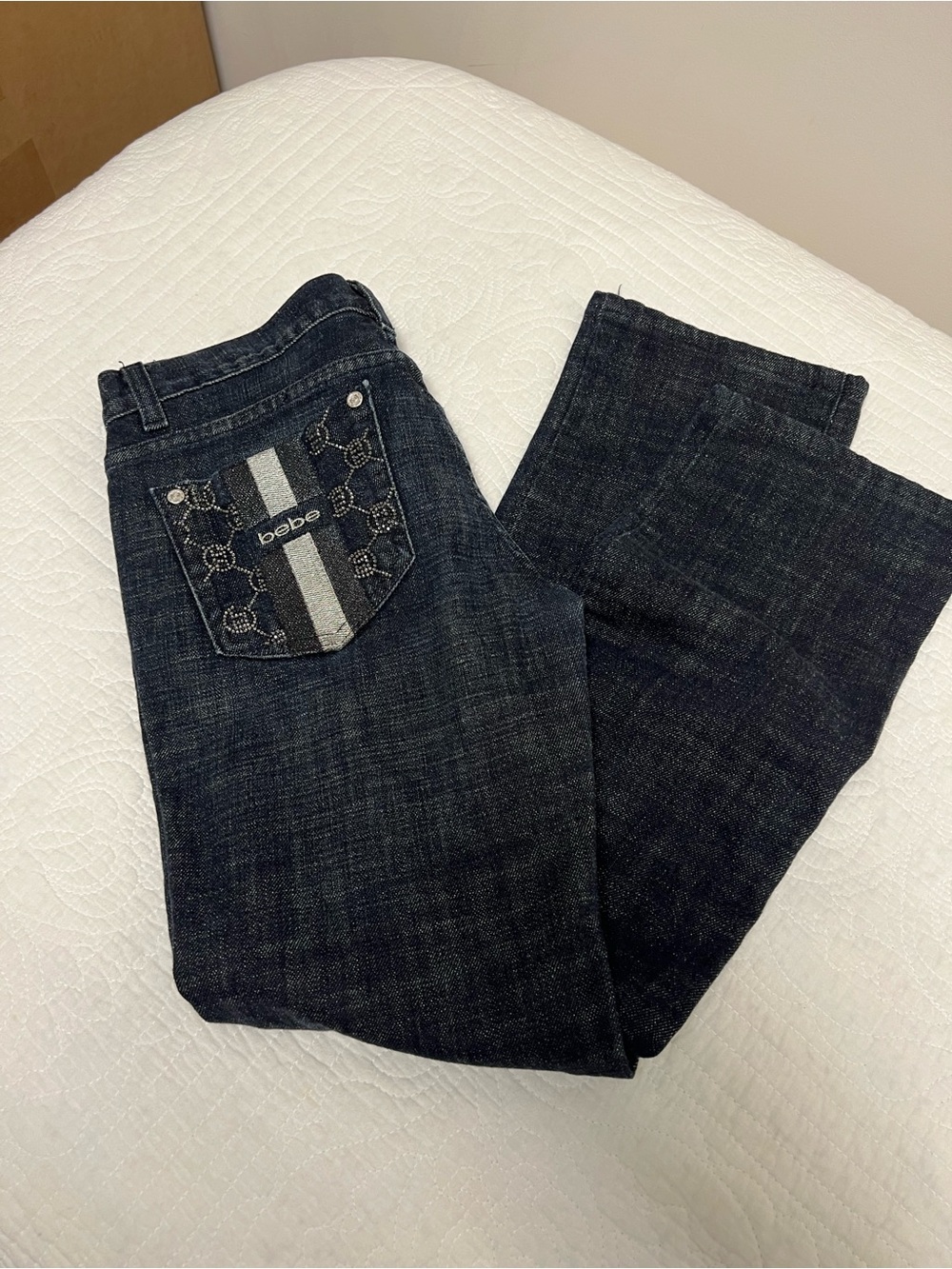 bebe Premium Denim Low Rise Bootcut Jeans Rhinestone Bling Y2K Size 28 ✨ - Picture 12 of 16